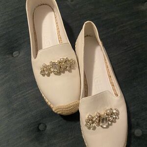 Karl Lagerfeld Cream Espadrilles with Jewel Accents